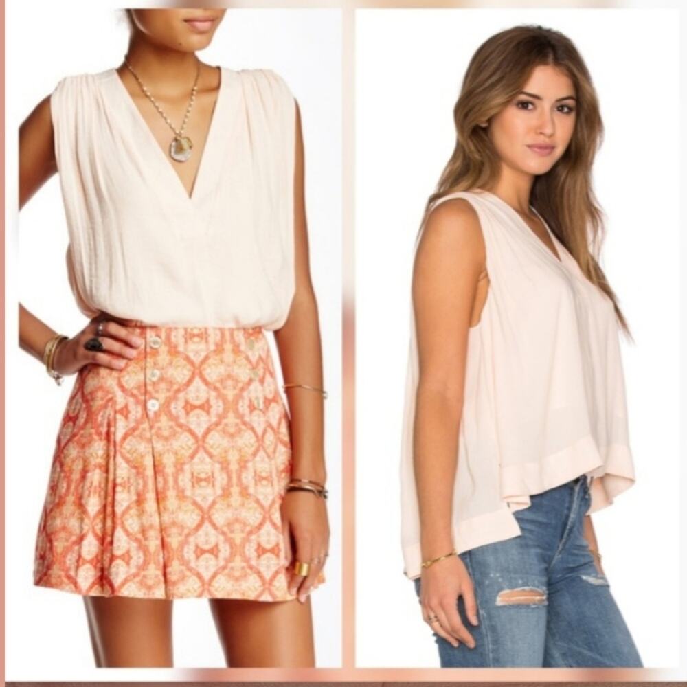 Free People Darcy Cap V-Neck Pearl Sleeveless Blouse Size Medium